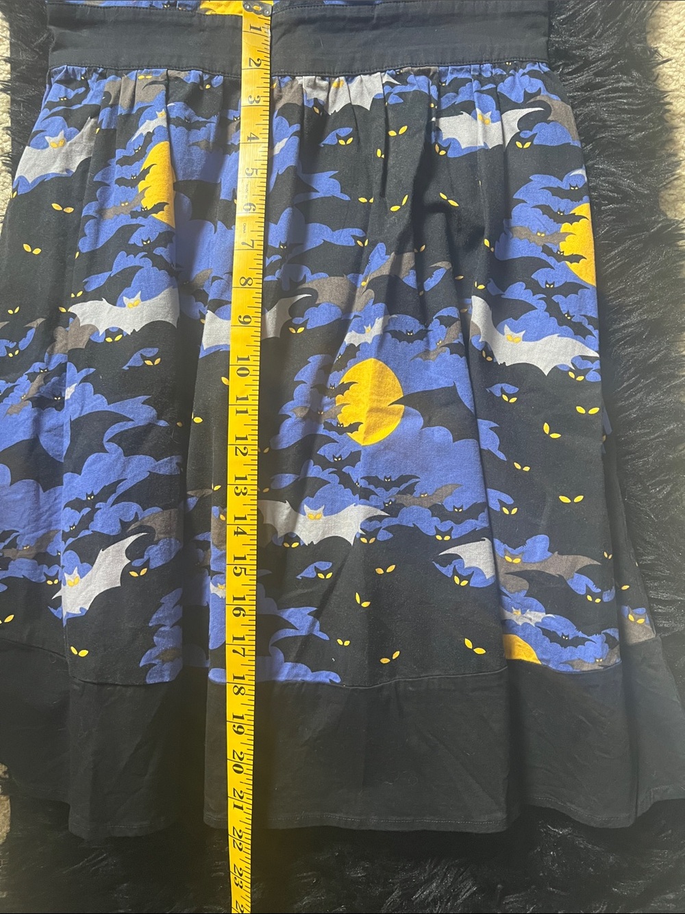 Retrolicious Black and Blue Bat Print Dress with Yellow Moons. - Picture 5 of 6